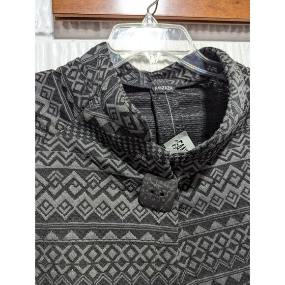 Fantazia Women's Gray & Black Geometric Pattern One-Button 3/4 Sleeve Jacket Siz - Picture 5 of 7